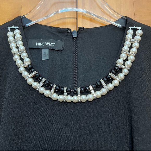 Nine West Black Sleeveless Dress With Pearl Accents at Neckline Size 12 NWT - Picture 6 of 12